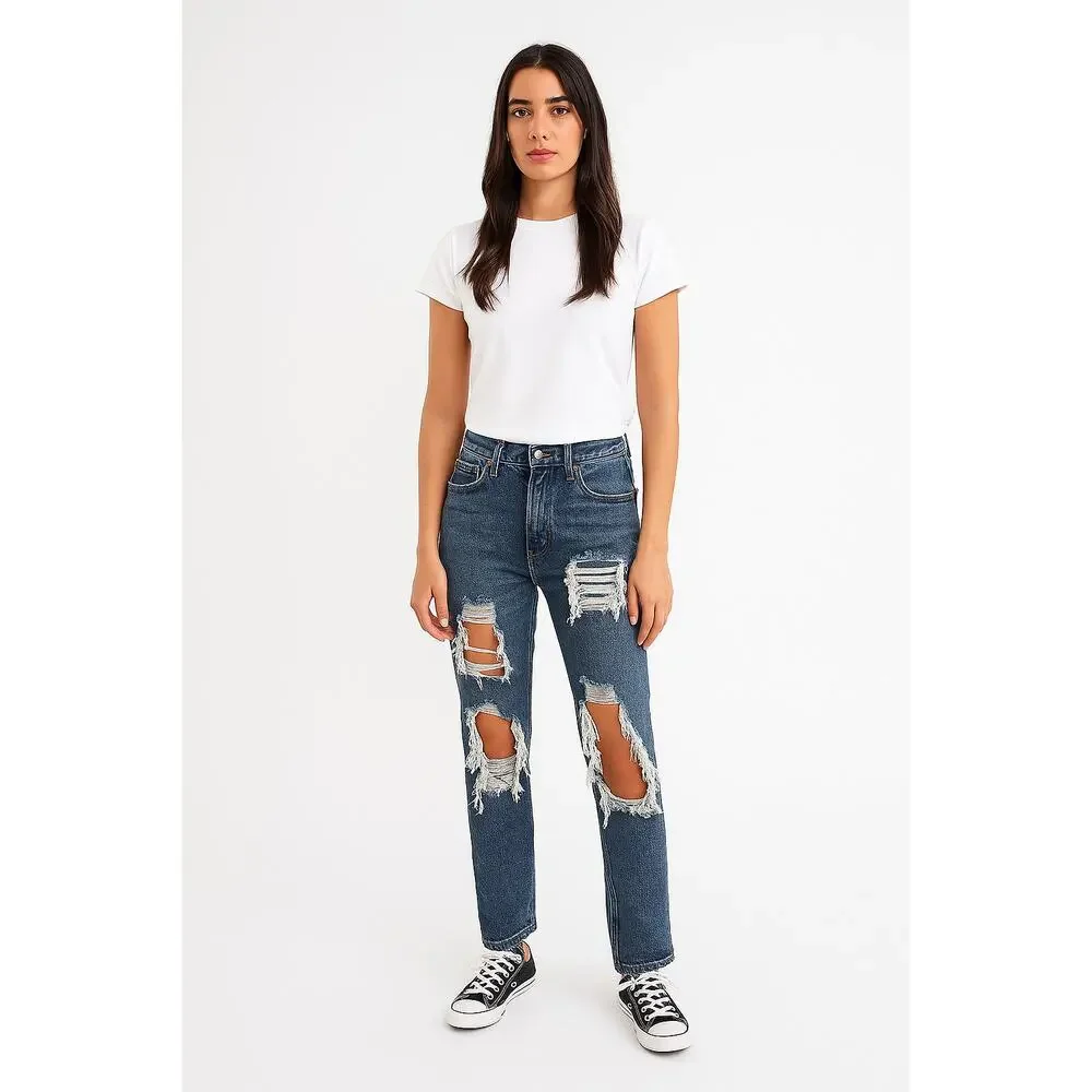 Agolde Pinch Waist High Rise Straight Jeans Size 24 Distressed Ripped Denim